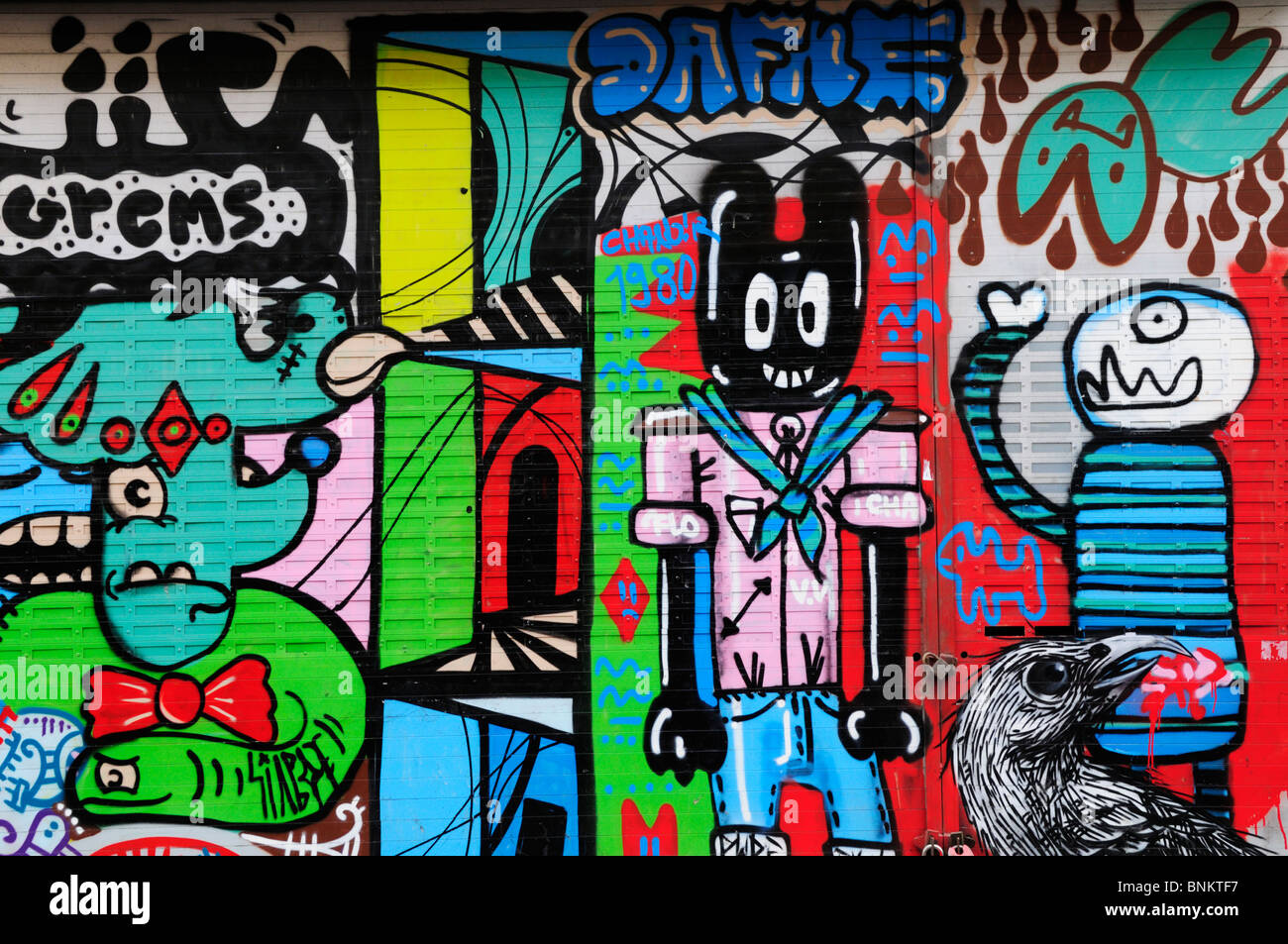 Graffiti in der Brick Lane, Tower Hamlets, London, England, Vereinigtes Königreich Stockfoto