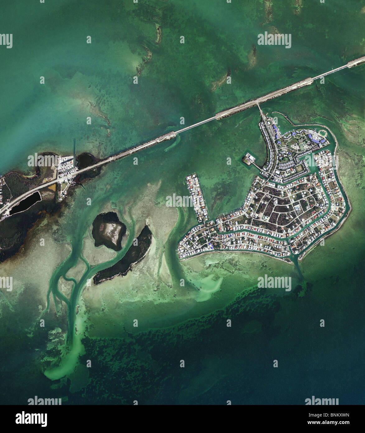 Luftbildkarte Draufsicht Duck Key Thomas Hafen Autobahn ein Florida keys Stockfoto