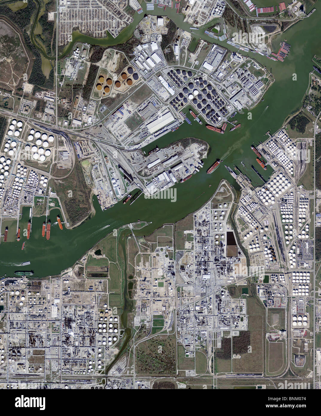 Luftbildkarte Draufsicht Fahrrinne Port Houston Texas Stockfoto