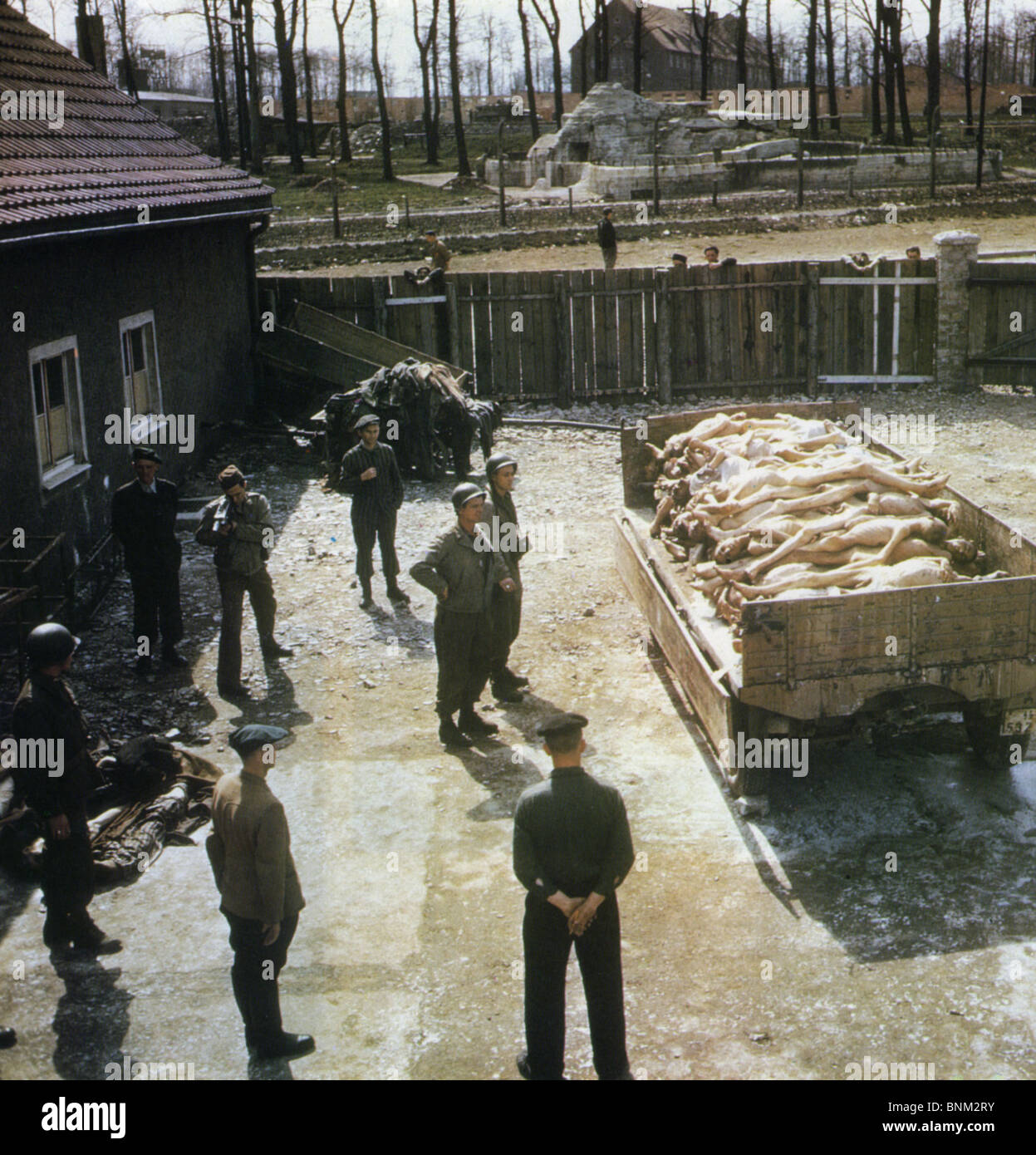 KZ BUCHENWALD. US-Kameraleute Aufzeichnen der Schrecken nach der Befreiung des Lagers am 11. April 1945 Stockfoto