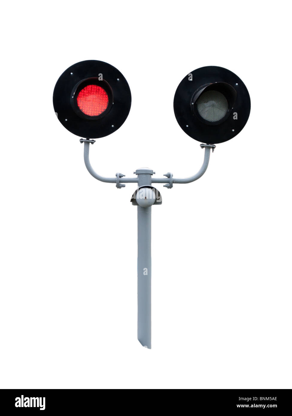 Eisenbahn-Ampel isoliert auf weißem Hintergrund Stockfoto