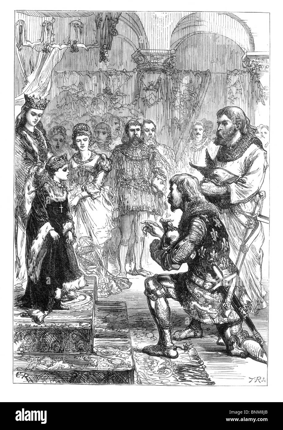 Schwarz / weiß Darstellung der Verlobung von König Richard II von England an Prinzessin Isabella, Tochter von König Charles VI Stockfoto