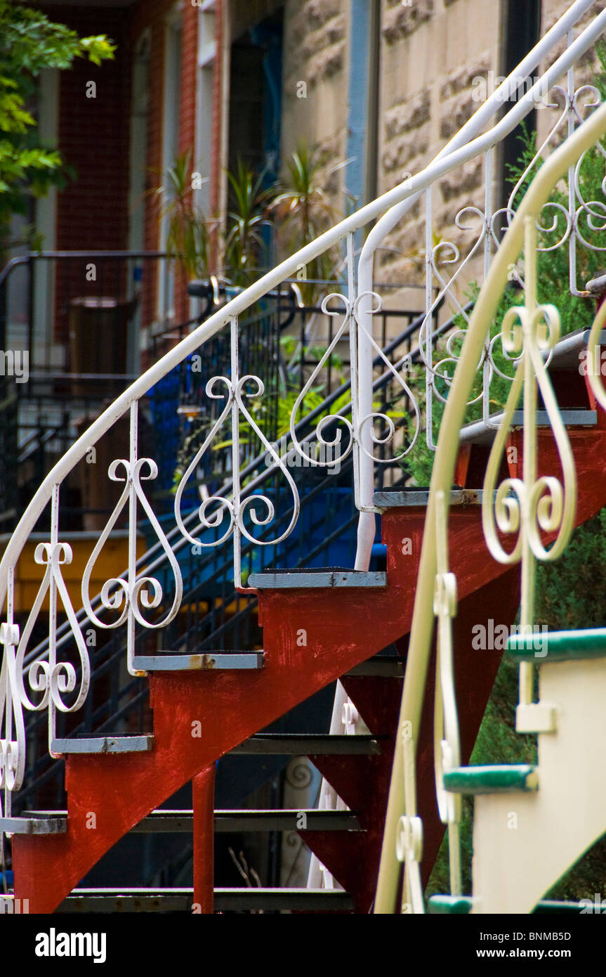 Typische Außentreppe ein Haus Plateau Mont-Royal Montreal Kanada Stockfoto