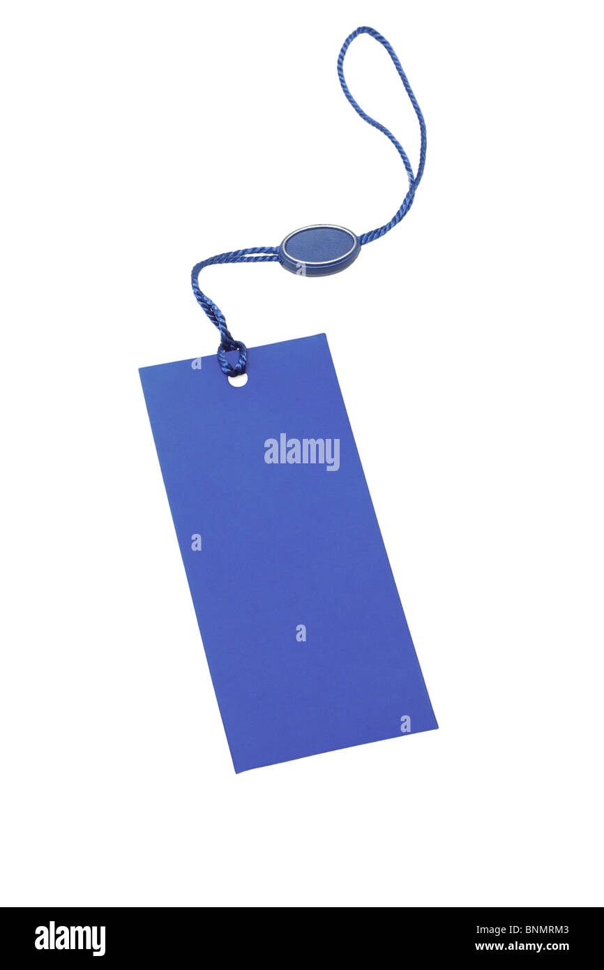 Blaue Leere Preisschild auf weißem Hintergrund Stockfoto