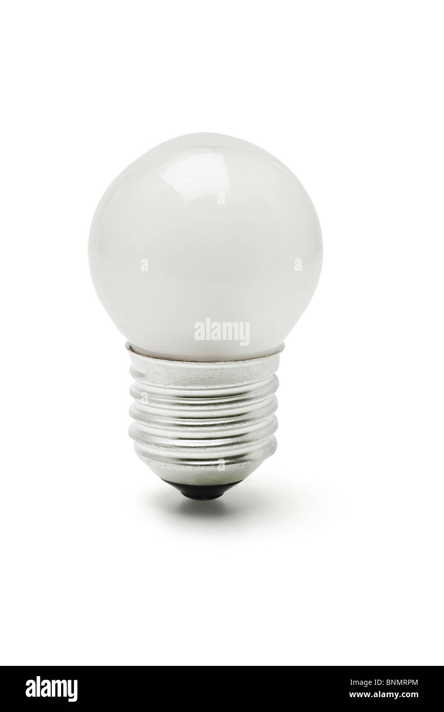Kleinen Wolfram Glühbirne auf weißem Hintergrund Stockfoto