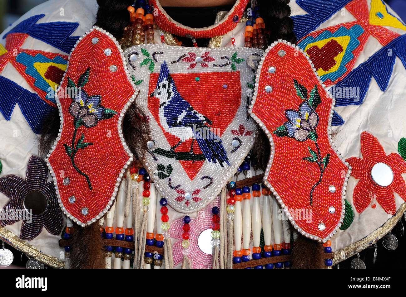 Native American Indian Woman Tänzerin Lakota 4. Juli Pow Wow Lame Deer Northern Cheyenne Indian Reservation Montana USA Stoff Stockfoto
