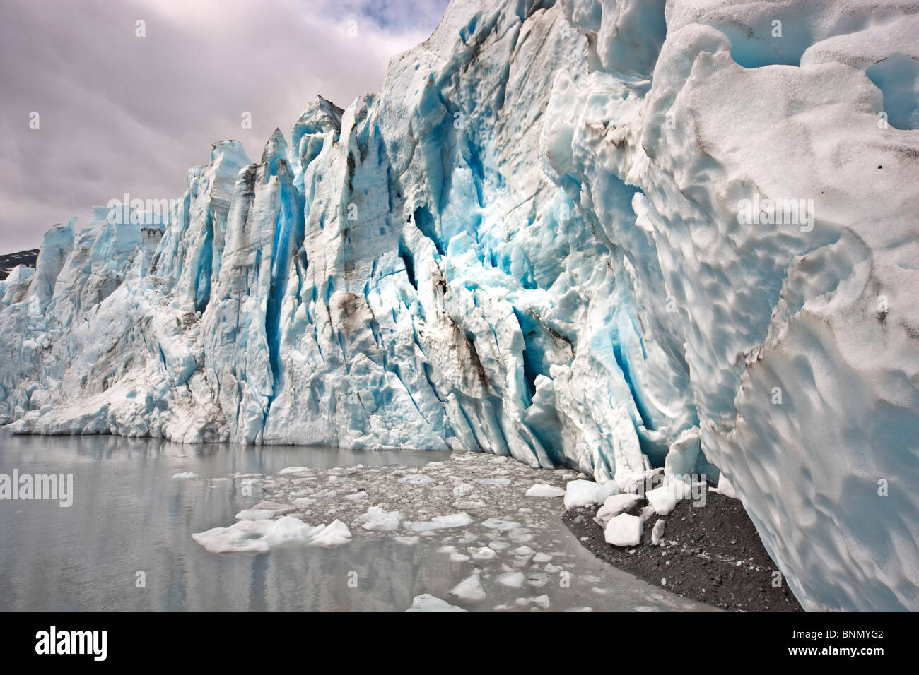 Tidewater vorne Shoup Gletscher wo es ins Wasser, Shoup Bay State Marine Park, Alaska Kälber Stockfoto