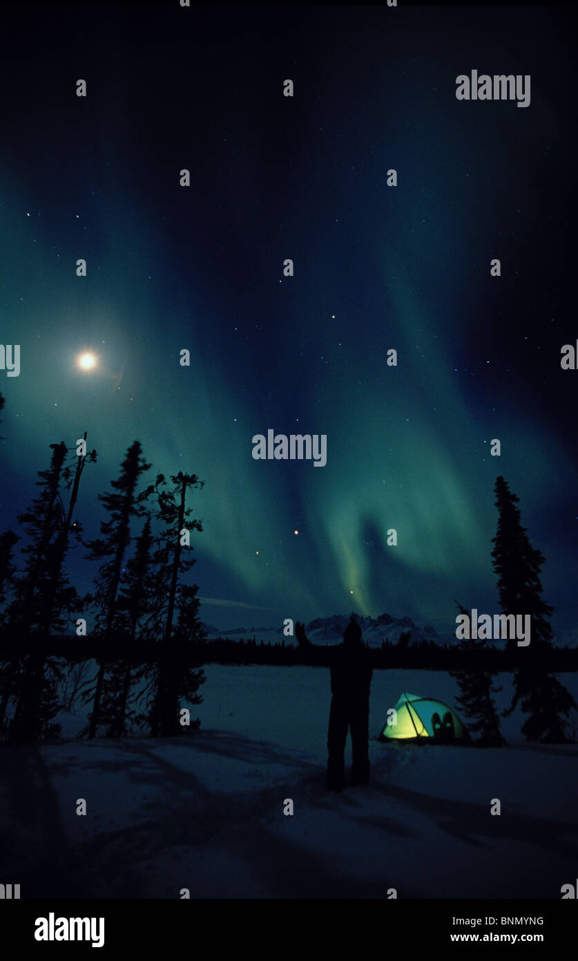 Nordlicht über Zelt Alaska Range SC Stockfoto