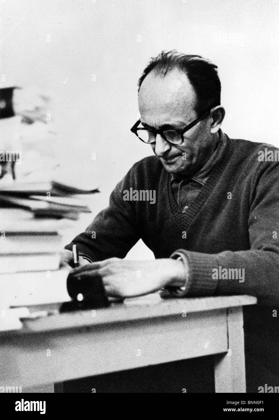 ADOLF EICHMANN (1906-1962) deutschen Nazi-Offizier verantwortlich für die Logistik des Holocaust in Osteuropa bei seinem Prozess Stockfoto