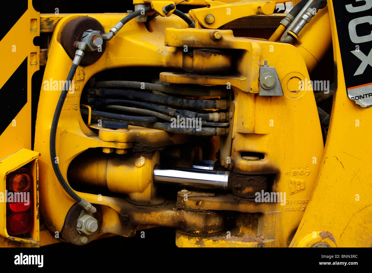 Nahaufnahme von JCB Bagger auf der Baustelle gefunden Stockfoto