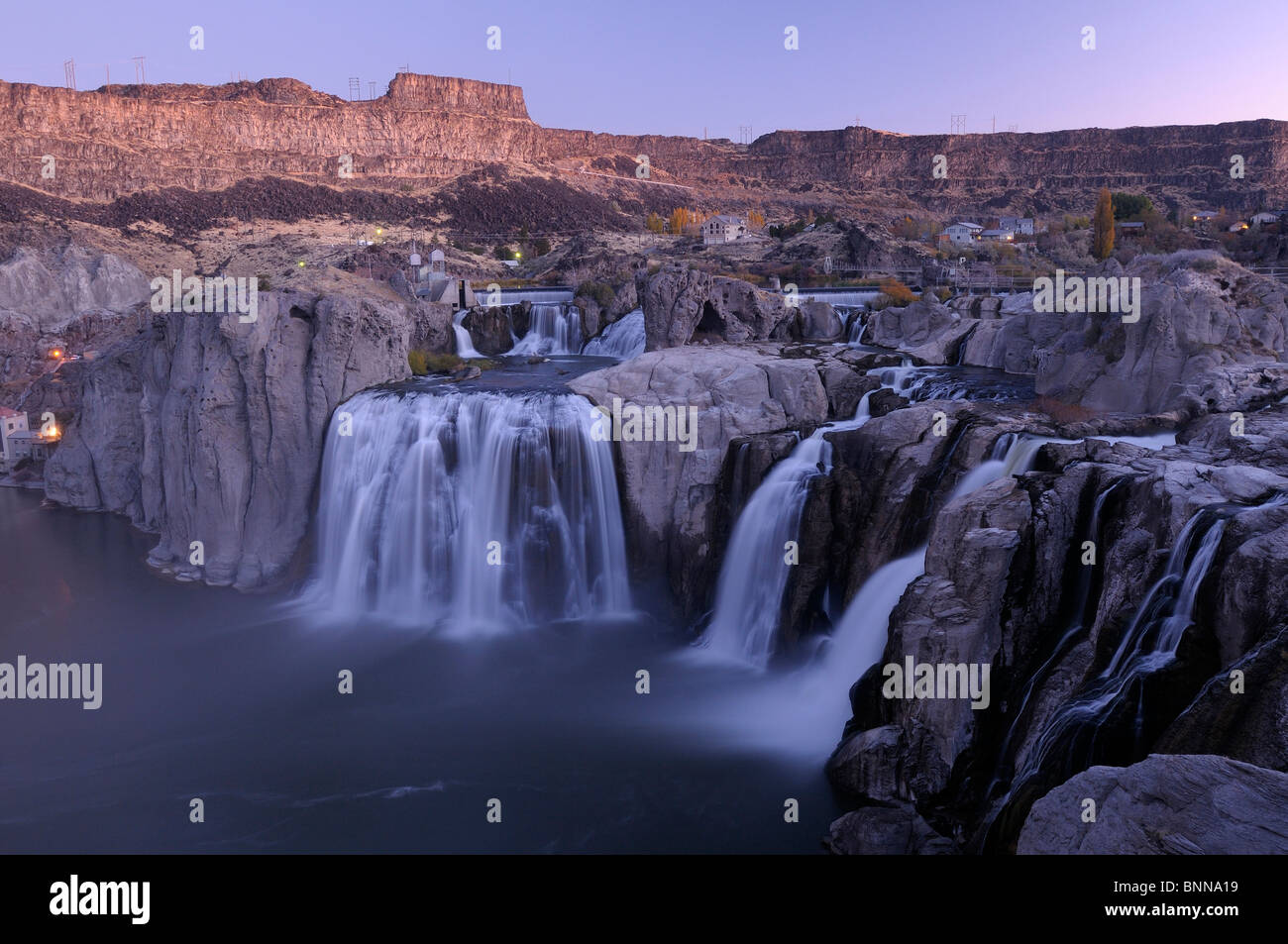 Idaho Falls im Morgengrauen Twin Falls Idaho USA Amerika Vereinigte Staaten von Amerika Wasserfälle Stockfoto