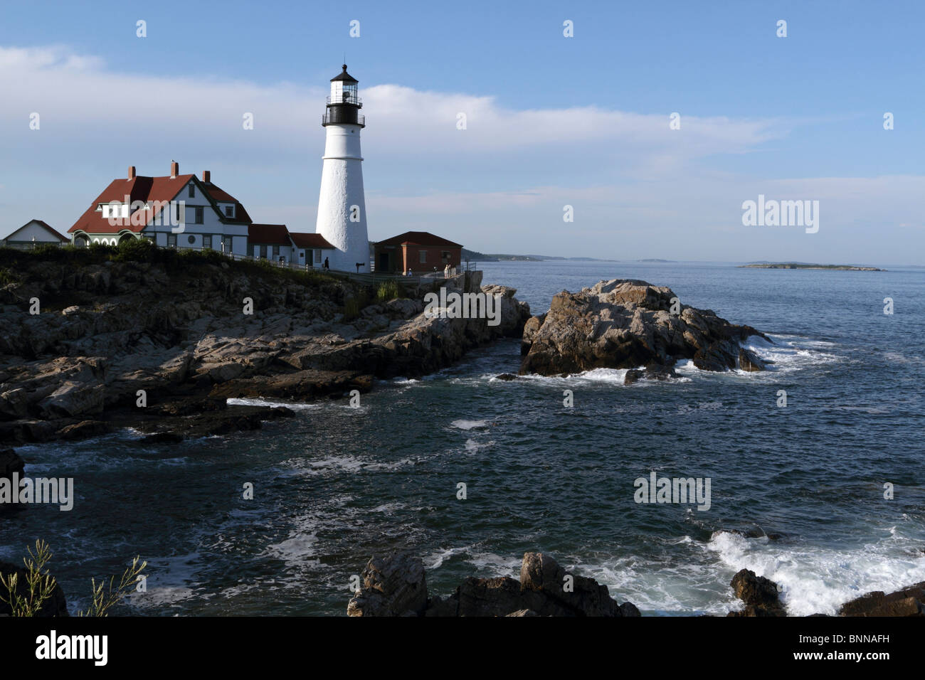 Portland Head Light in Cape Elizabeth, Maine, USA. Der Leuchtturm befindet sich am Südrand des Casco Bay. Stockfoto