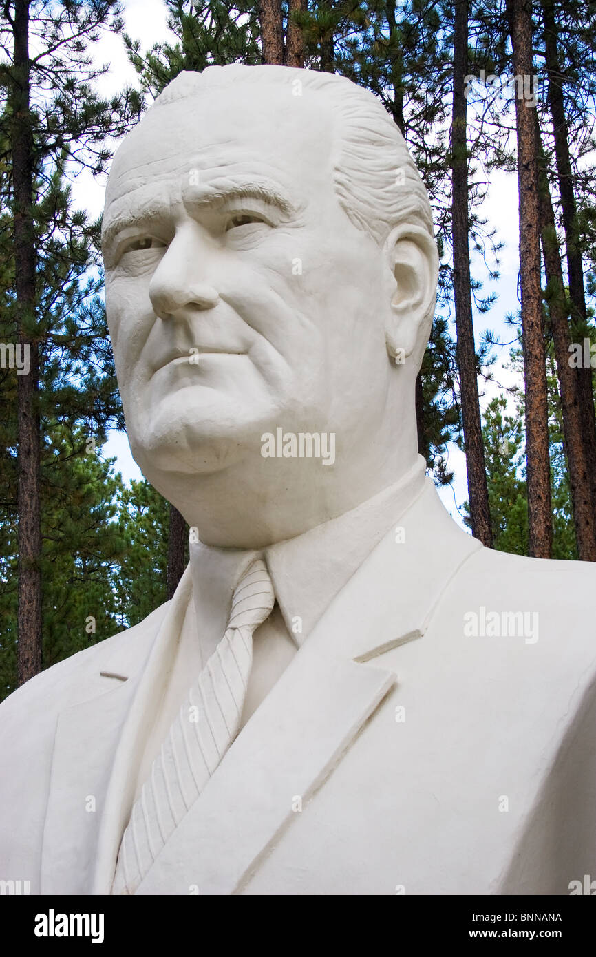 Lyndon B. Johnson Büste des Bildhauers David Adickes Präsidenten Park in Süddakota führen Stockfoto