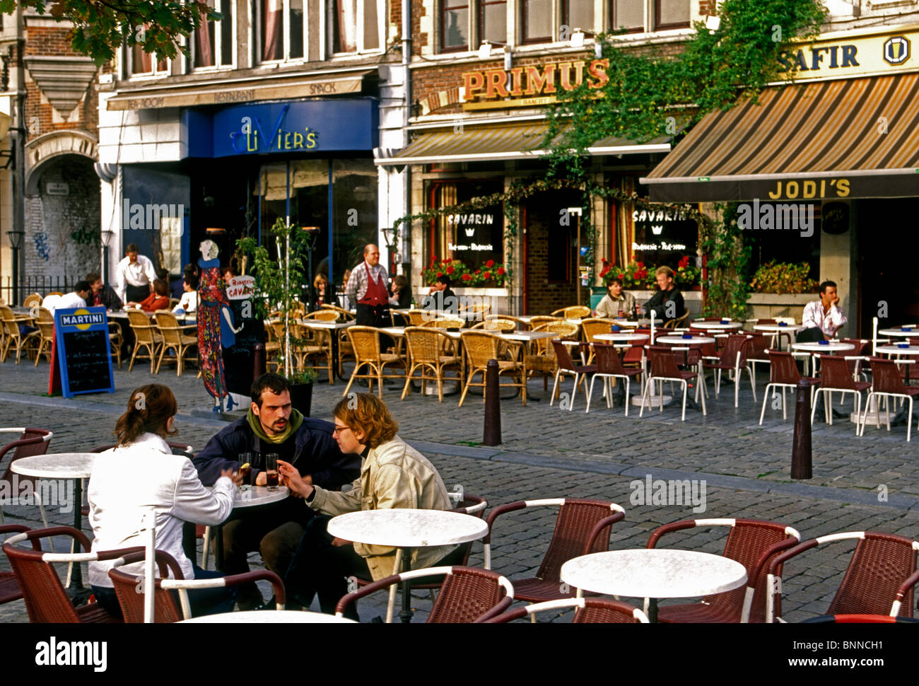 Belgier, Freunde, Cafés, Restaurants, Vrigdagmarkt, Stadt von Ghent, Gent, Ostflandern, Provinz Ost-Flandern, Belgien, Europa Stockfoto