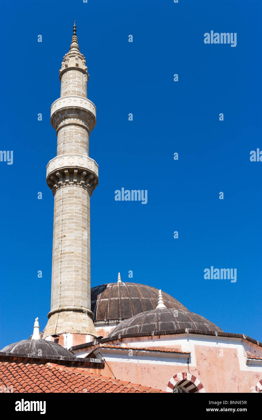 Minarett der Suleiman Moschee in der Altstadt, Rhodos Stadt, Rhodos, Griechenland Stockfoto