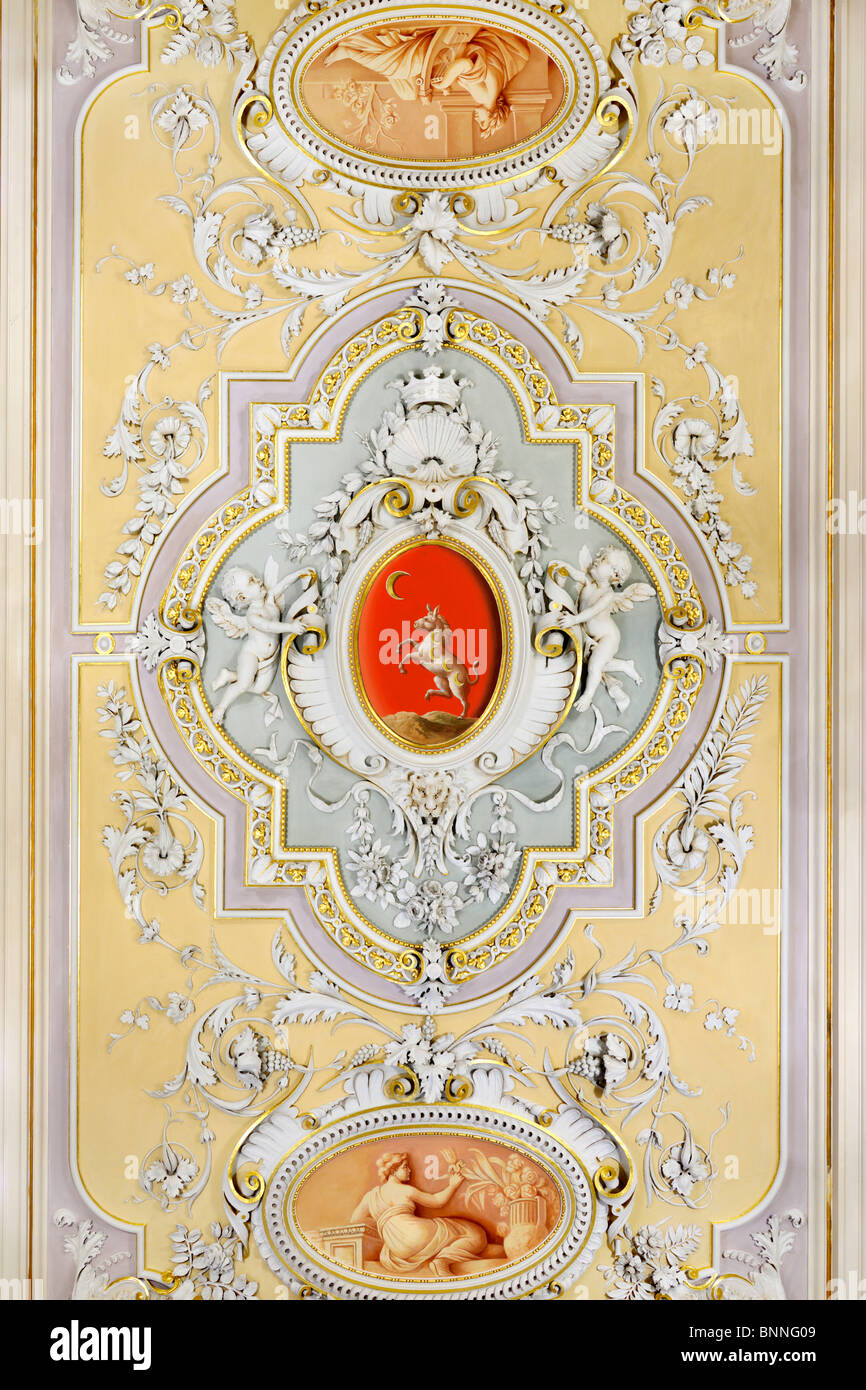 Verputz Decke Detail, Palazzo Parisio, Naxxar, Malta Stockfoto