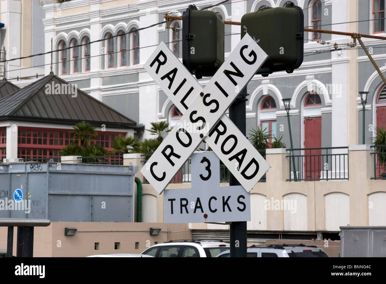 Railroad Crossing Zeichen in New Orleans, USA Stockfoto