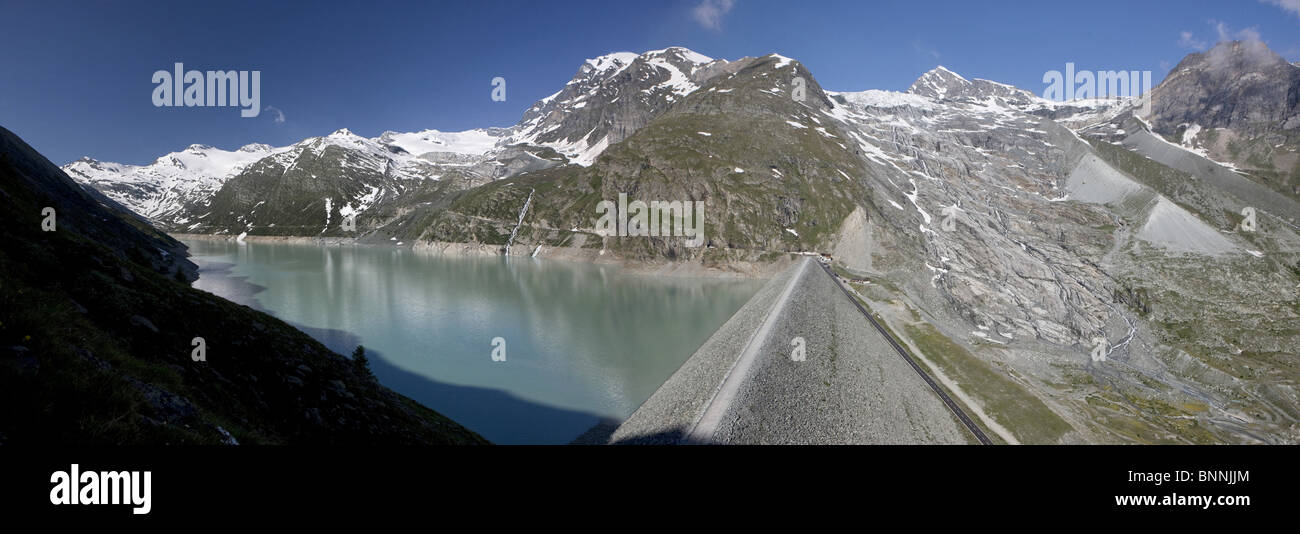 Schweiz Swiss matt Mark Reservoir Reservoir Lake dam Tal von Saas Saastal Kanton Wallis Landschaft Berge Schnee panorama Stockfoto