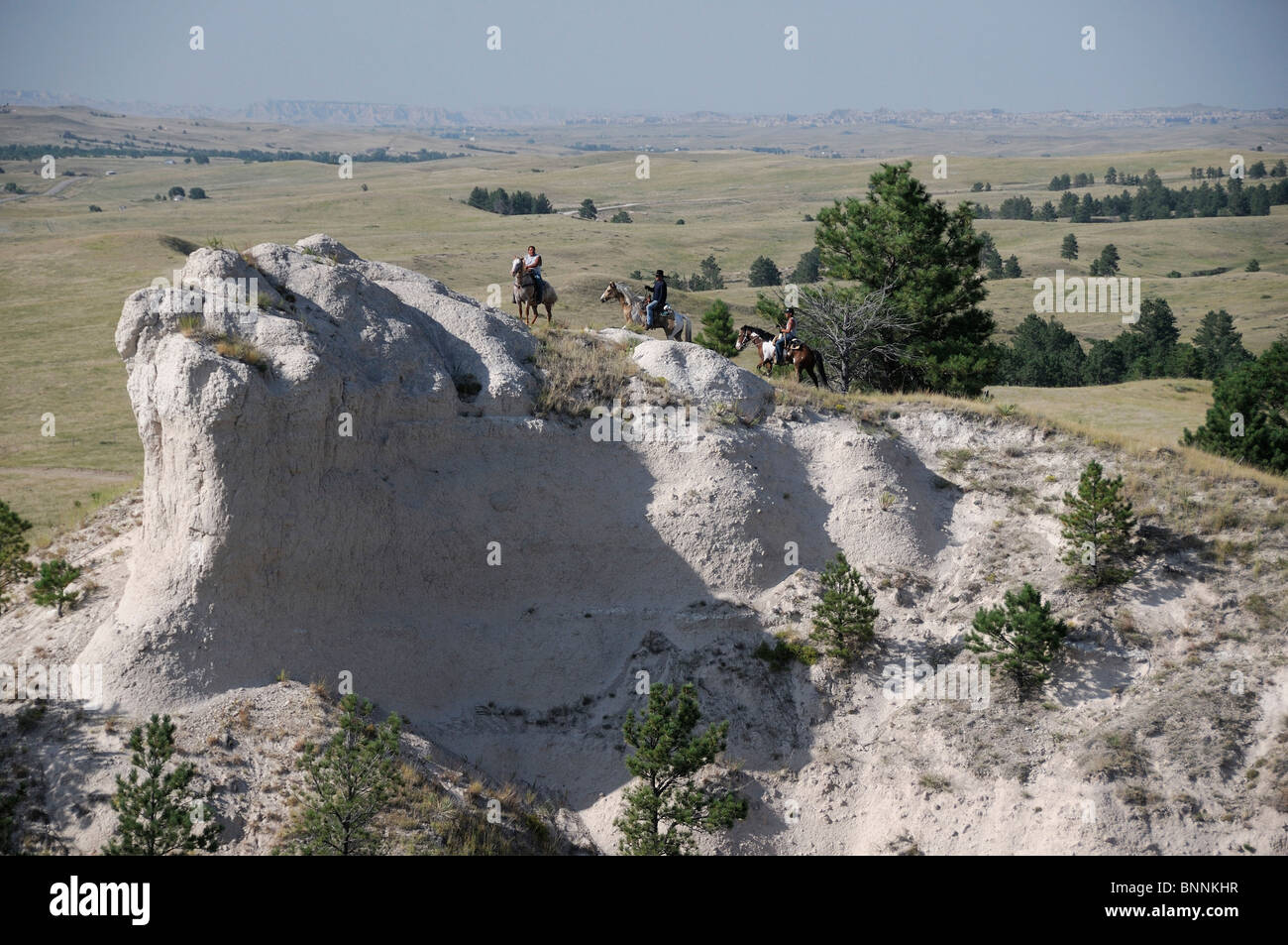 Pine Ridge Pine Ridge Indian Reservation South Dakota USA Amerika Vereinigte Staaten von Amerika Reiten Reiten-Gruppe Stockfoto