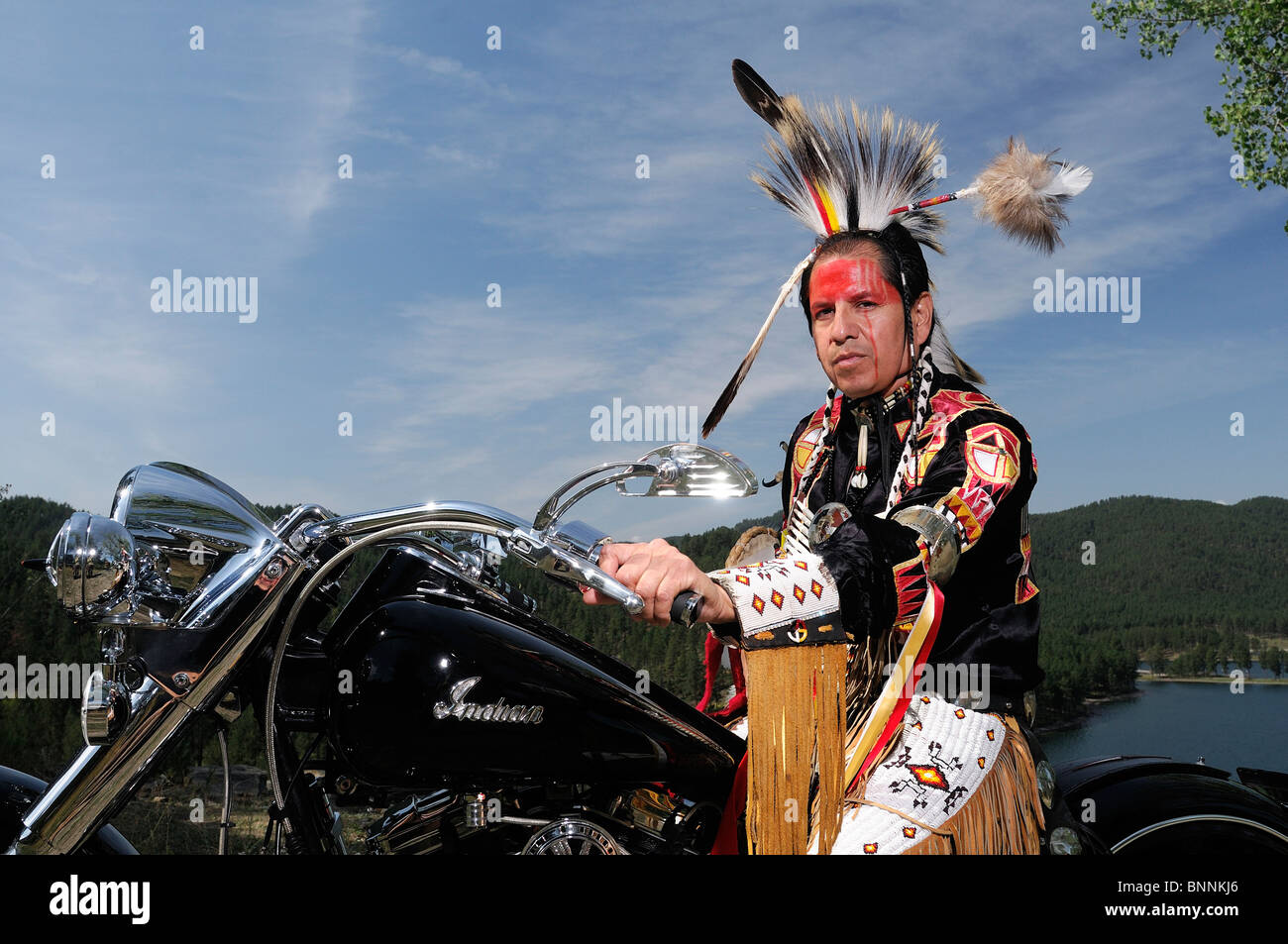 Lakota Künstler Jim Yellowhawk indische Motorrad Native American Indian Black Hills South Dakota USA Amerika Vereinigte Staaten von Stockfoto