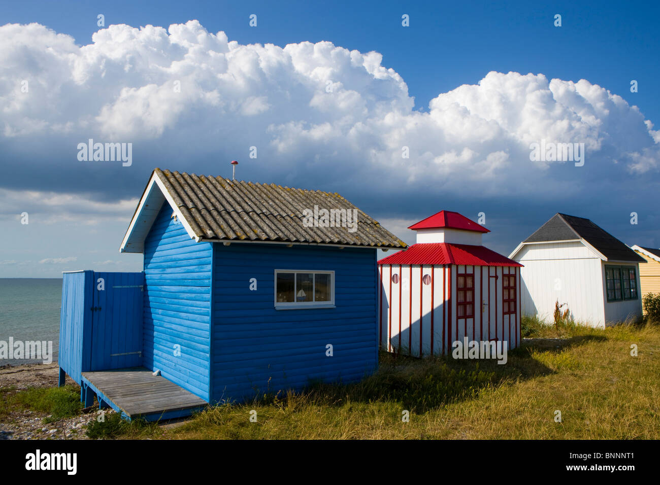 Aeroskobing Dänemark Insel Insel Aero Strand Strand Strand kleines Haus Meer Wolken Stockfoto