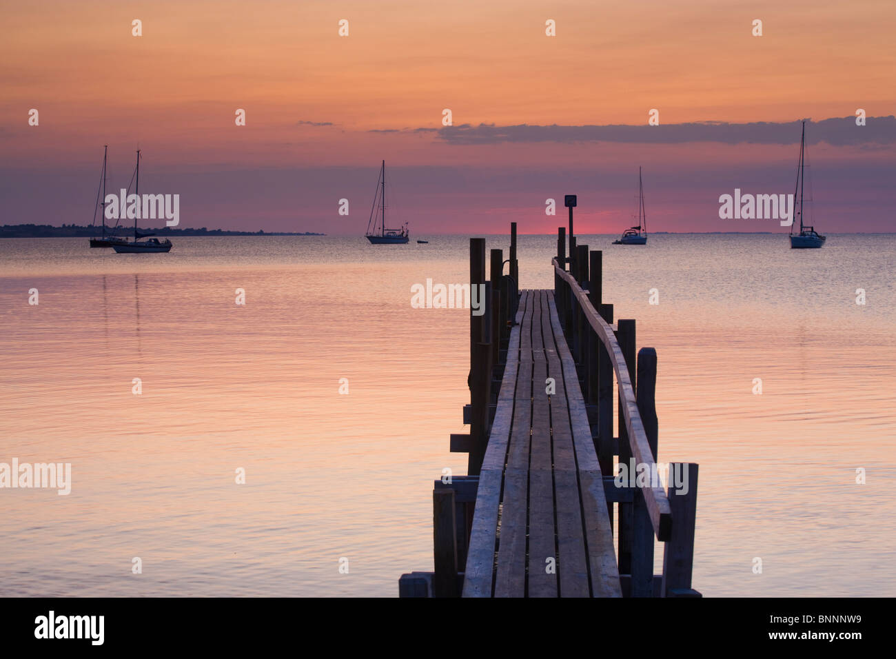 Aeroskobing Dänemark Insel Insel Aero Strand Küste Meer Steg Boote Segeln Schiffe Sonnenuntergang Abendstimmung Stockfoto
