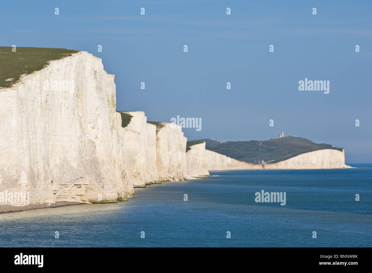 Blick auf die Seven Sisters Cliffs, South Downs Way, South Downs National Park, East Sussex, England, Großbritannien, GB, Europa Stockfoto