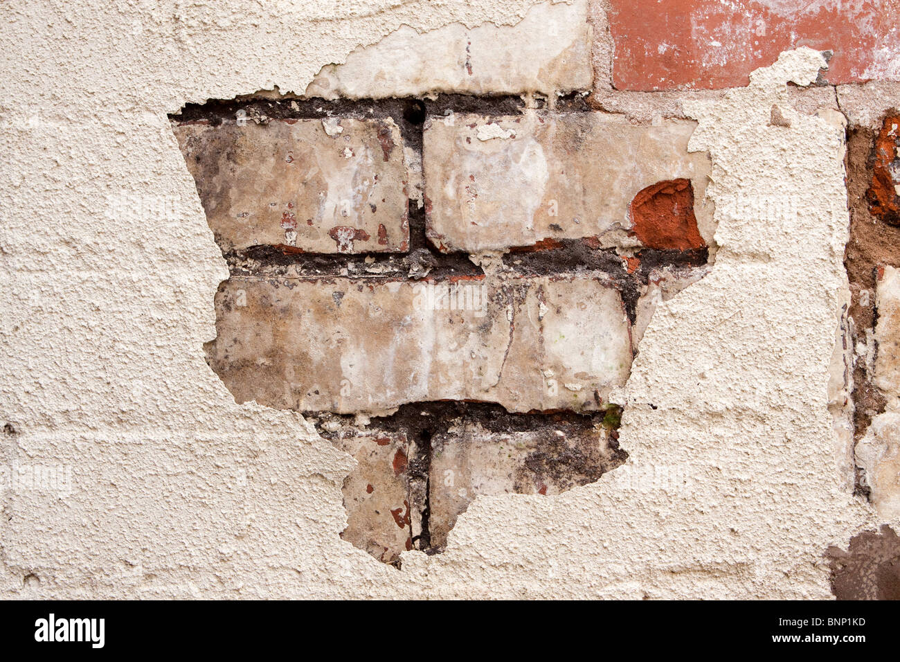 Hauswartungen, Farbe abblättert schlecht gepflegte Mauerwerk benötigen zeigen Stockfoto