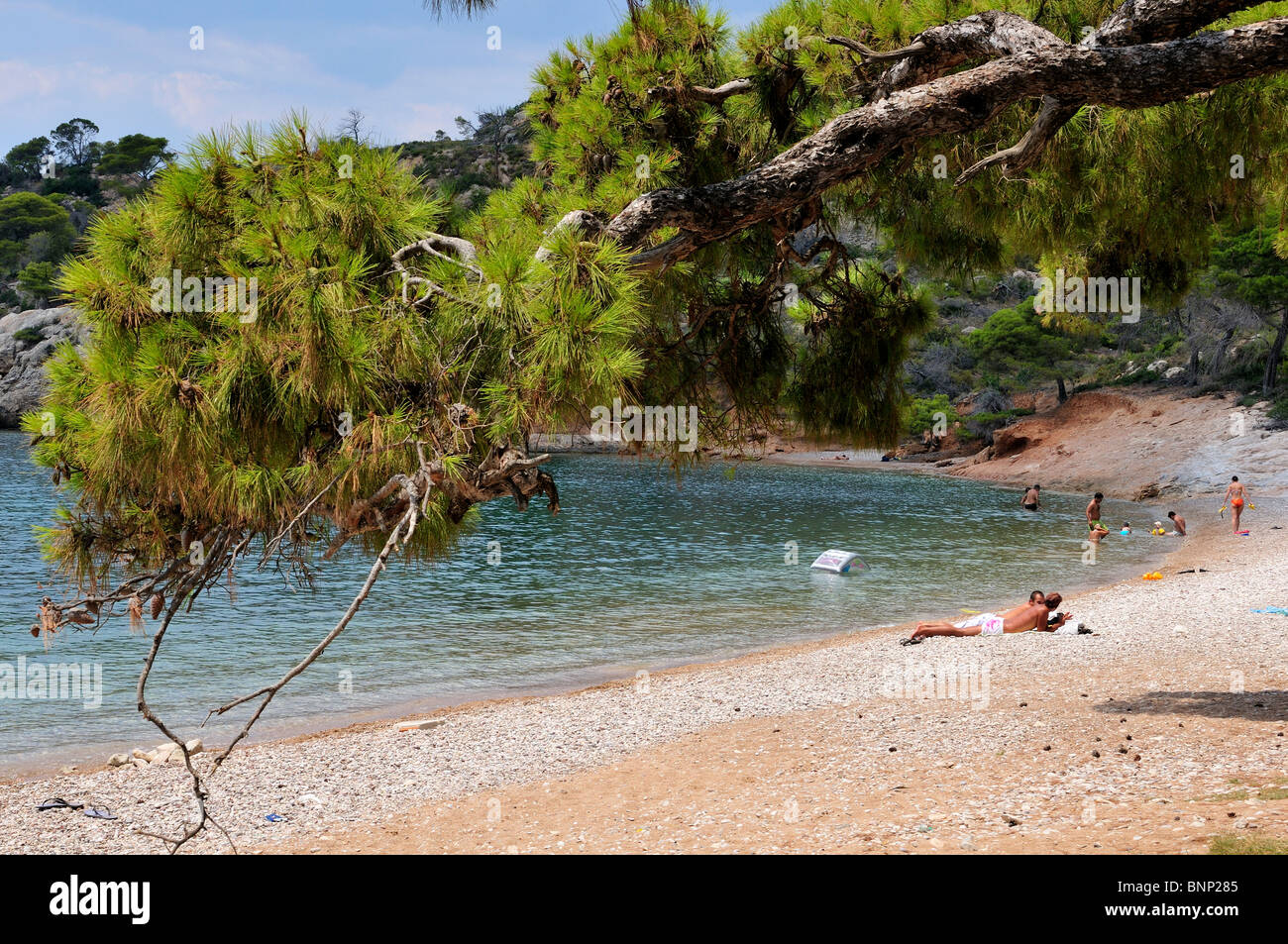 Agia Paraskevi-Strand, Insel Spetses, Griechenland Stockfoto