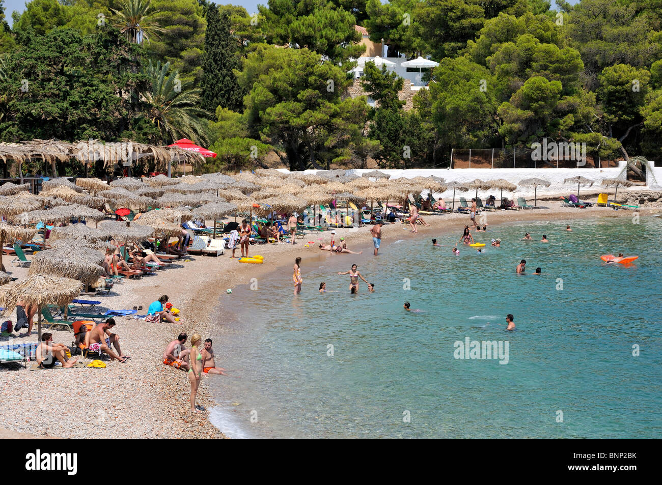 Strand von Agia Marina, Insel Spetses, Griechenland Stockfoto