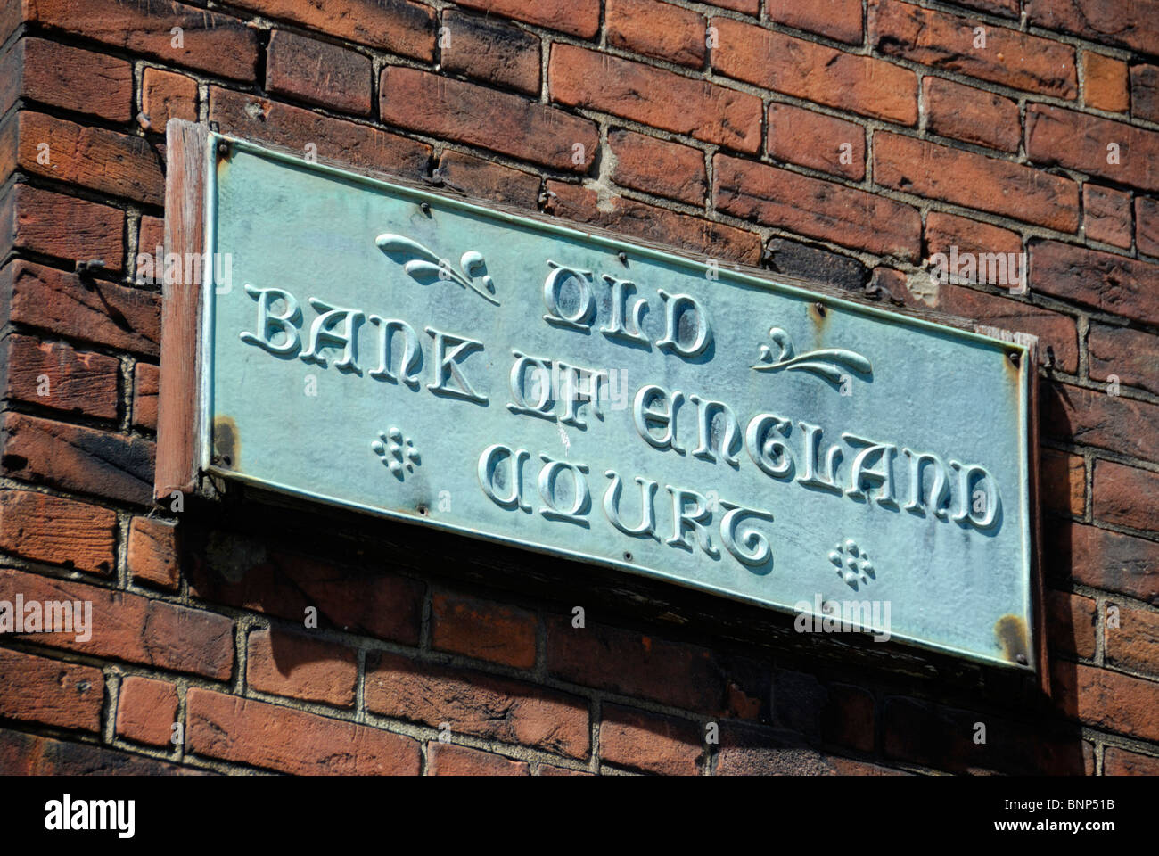 Alte Bank of England Gericht Straßenschild, Norwich, Norfolk, England Stockfoto