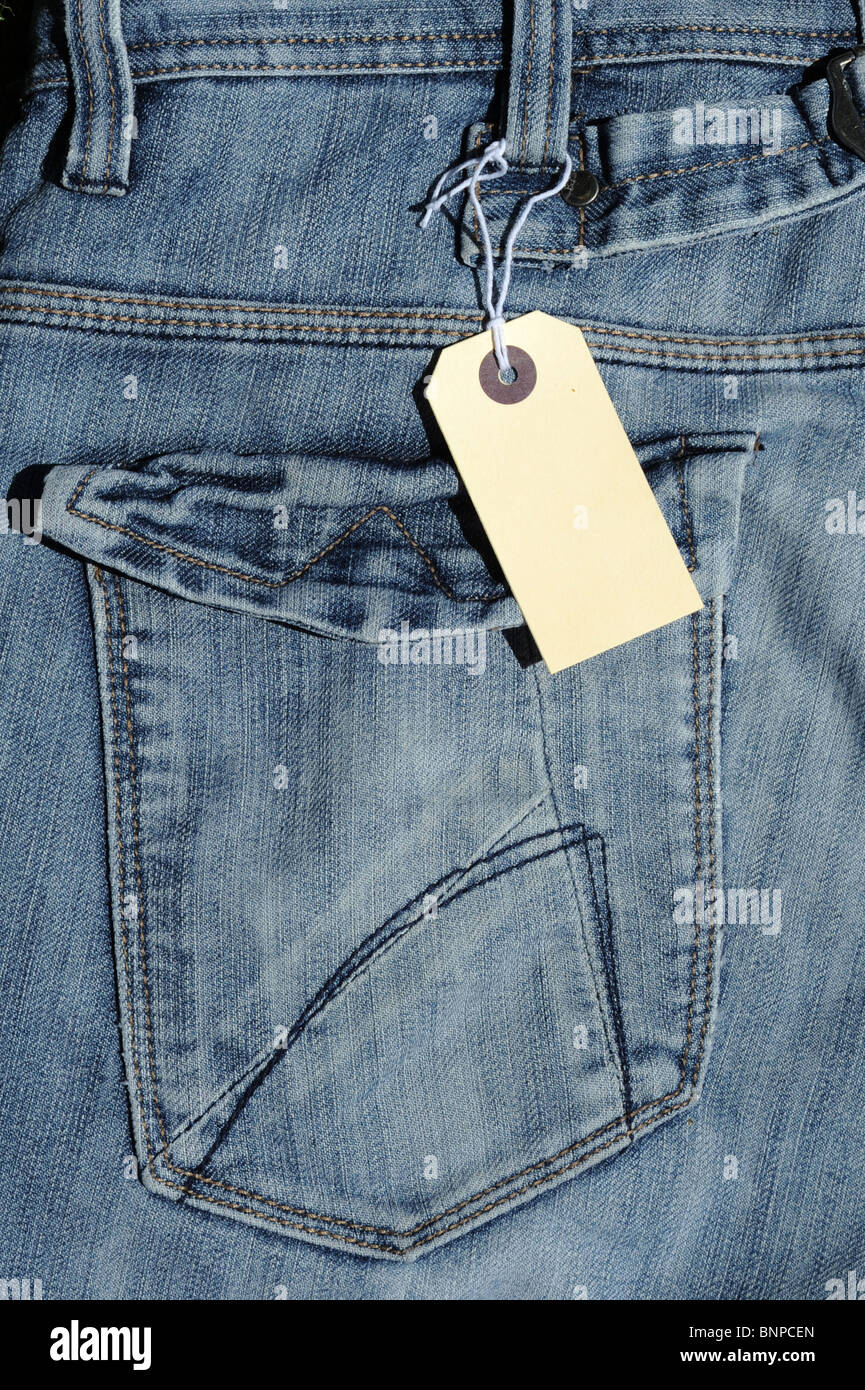 Blue Jeans und leere Beschriftung Stockfoto
