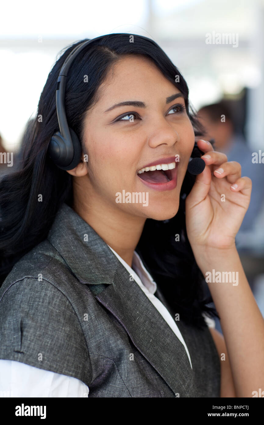 Geschäftsfrau in einem Call-center Stockfoto