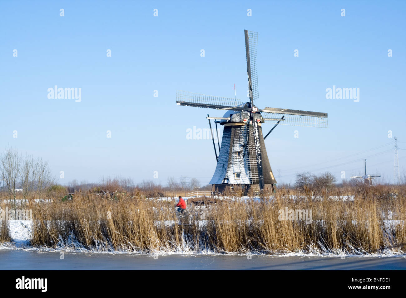 Holländische Windmühle touristische Website von Kinderdijk. Zuid-Holland, Niederlande Stockfoto