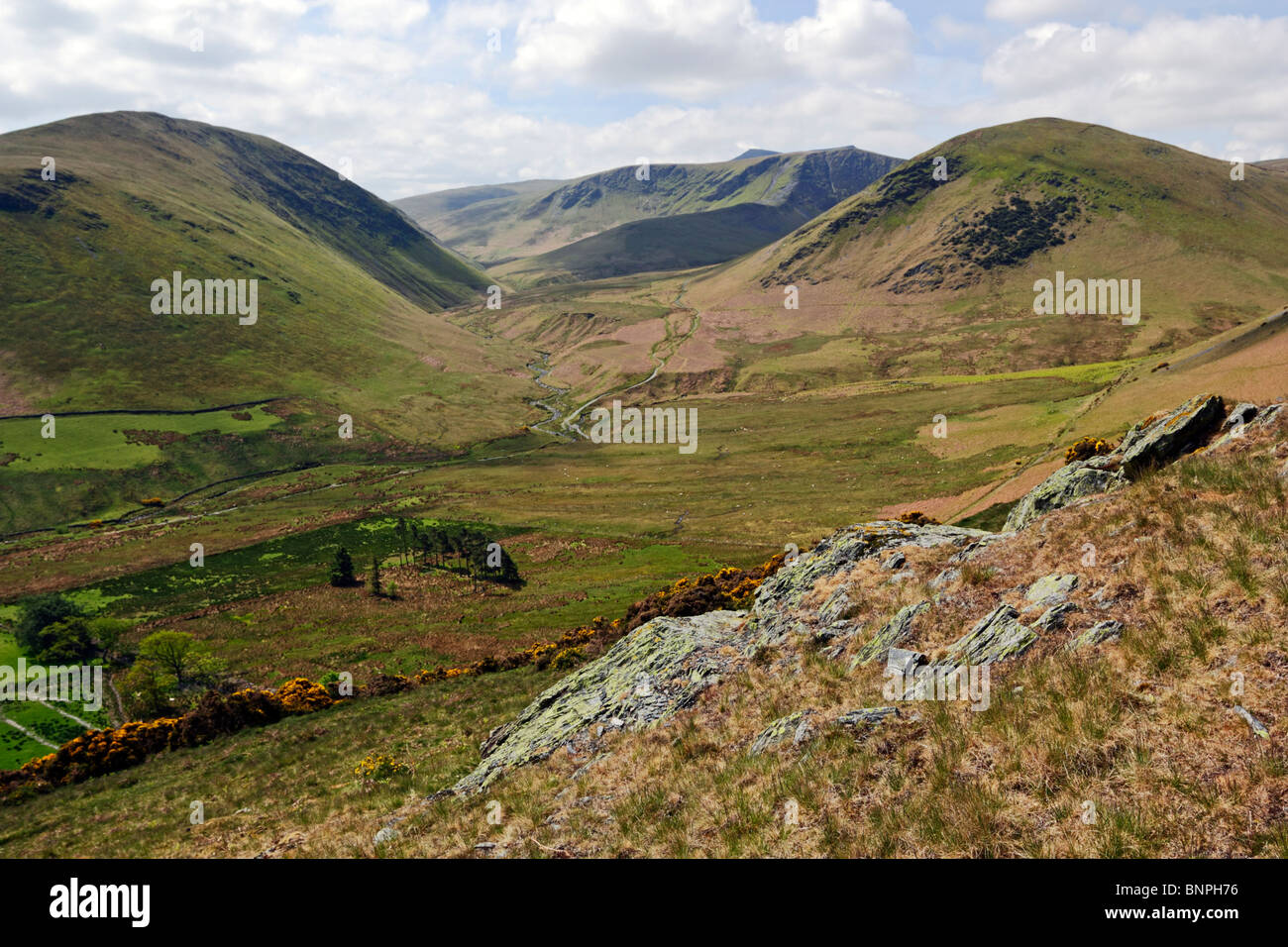 Blick auf Blencathra und Souther fiel von Bowscale fiel in der Lake District National Park Cumbria. Stockfoto
