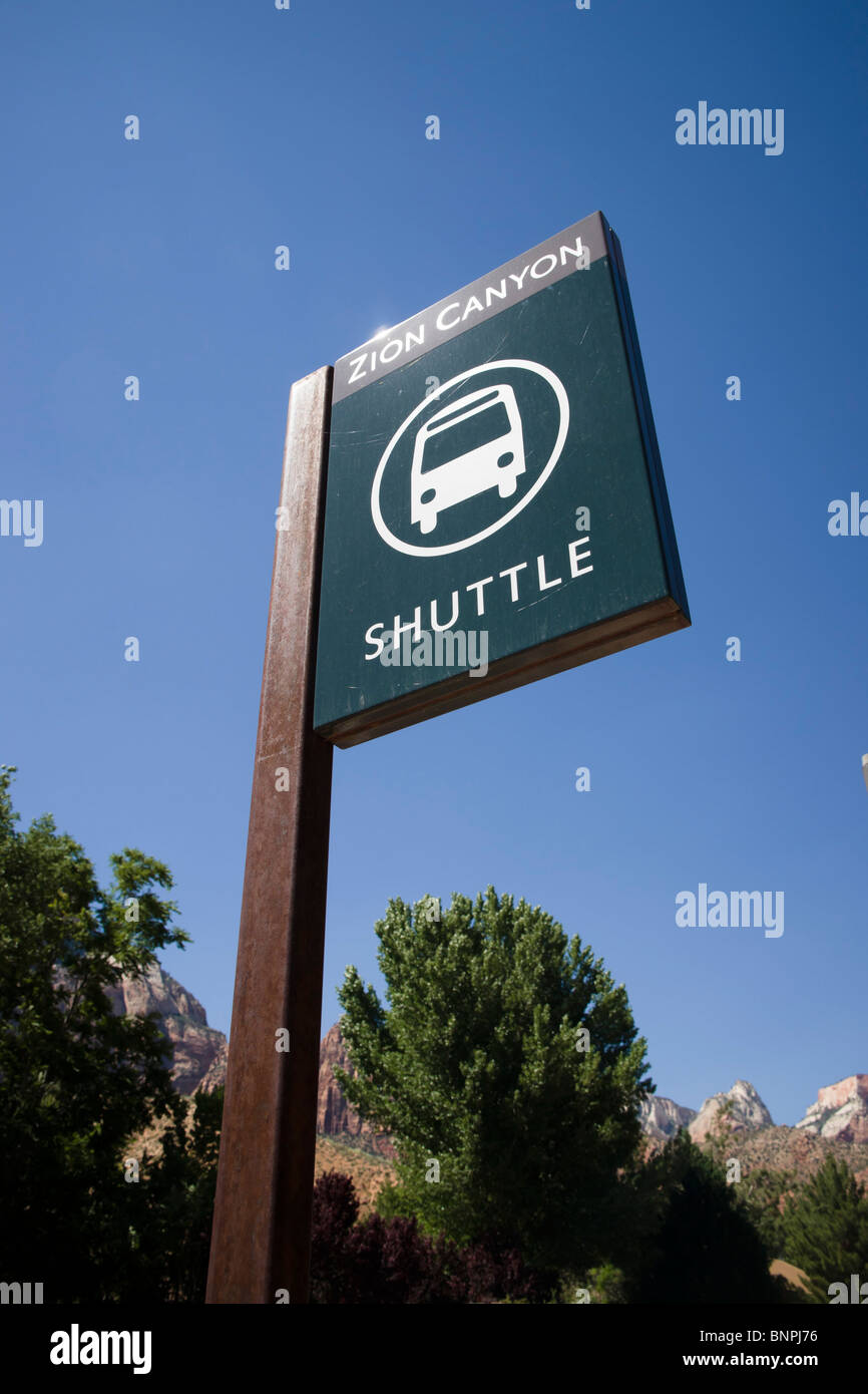 Zion-Canyon-Nationalpark, Utah, USA - am südlichen Eingang Springdale - Canyon Shuttlebus service kostenlosen Transport zum Eingang Stockfoto