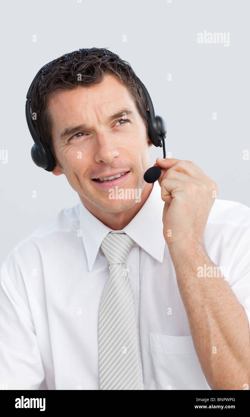 Reife Geschäftsmann arbeitet in einem Callcenter Stockfoto