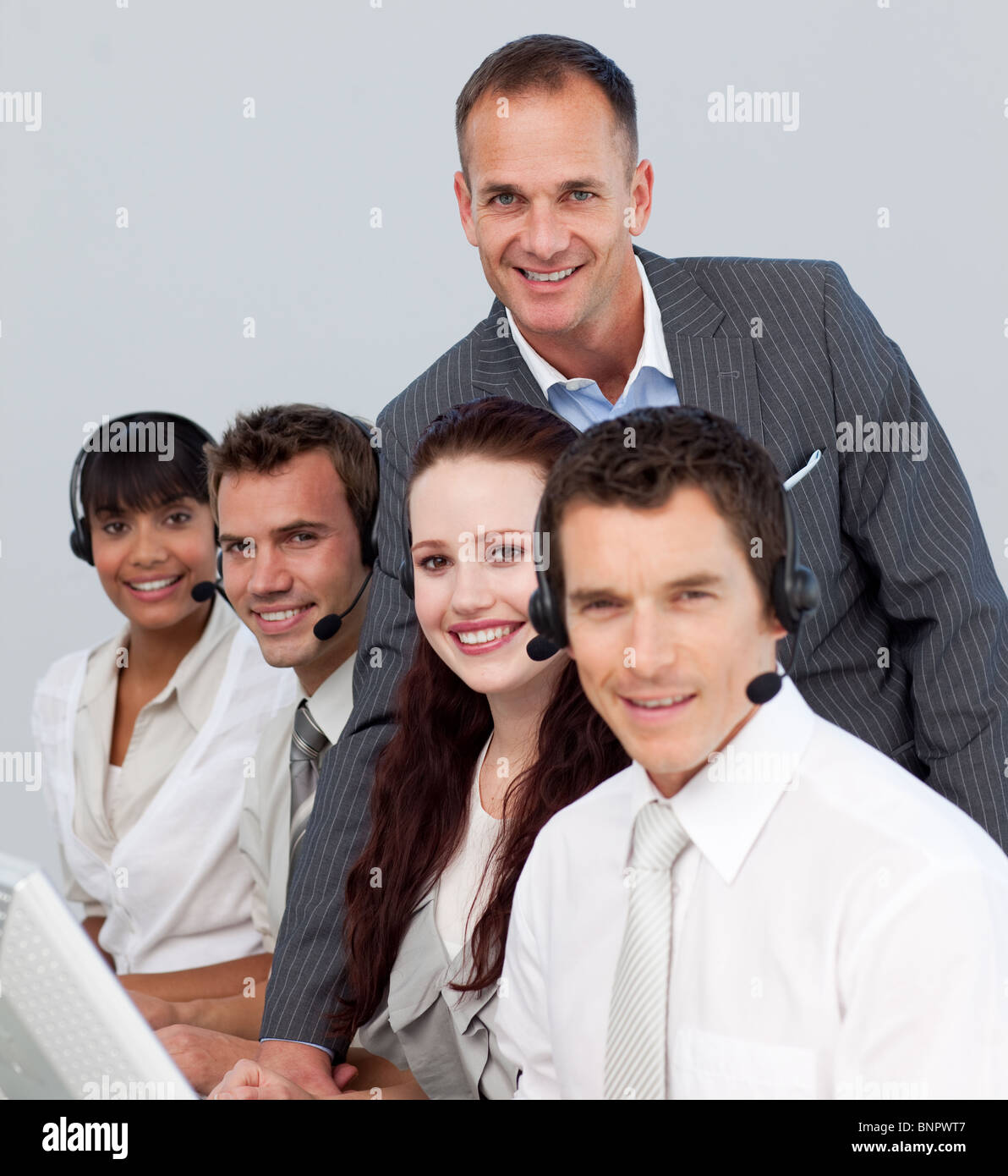 Business-Team arbeitet in einem Callcenter Stockfoto