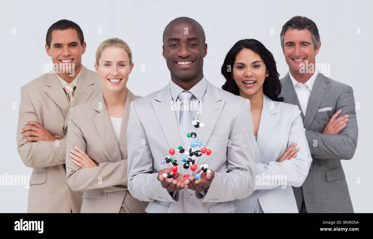 Business-Team hält ein Molekül-Modell. Forschung und Business-Konzept Stockfoto