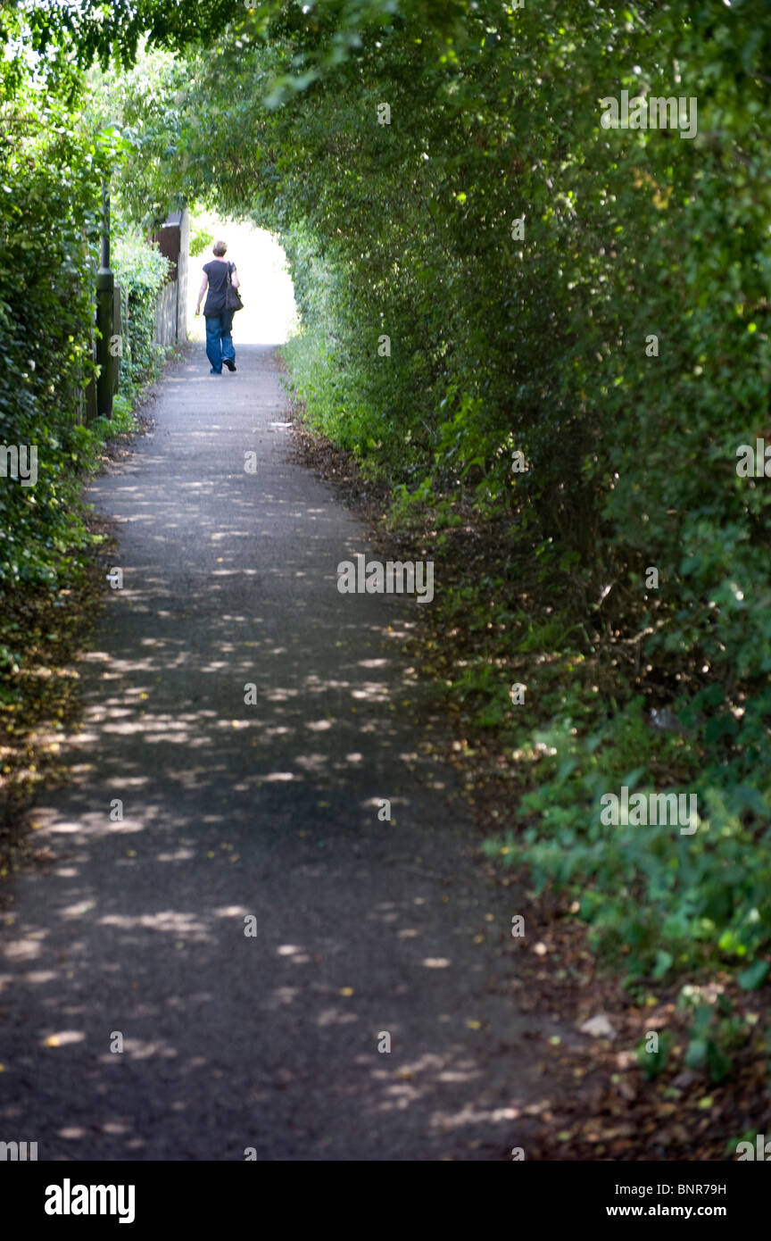 Frau, die einen Baum fallen weg Stockfoto