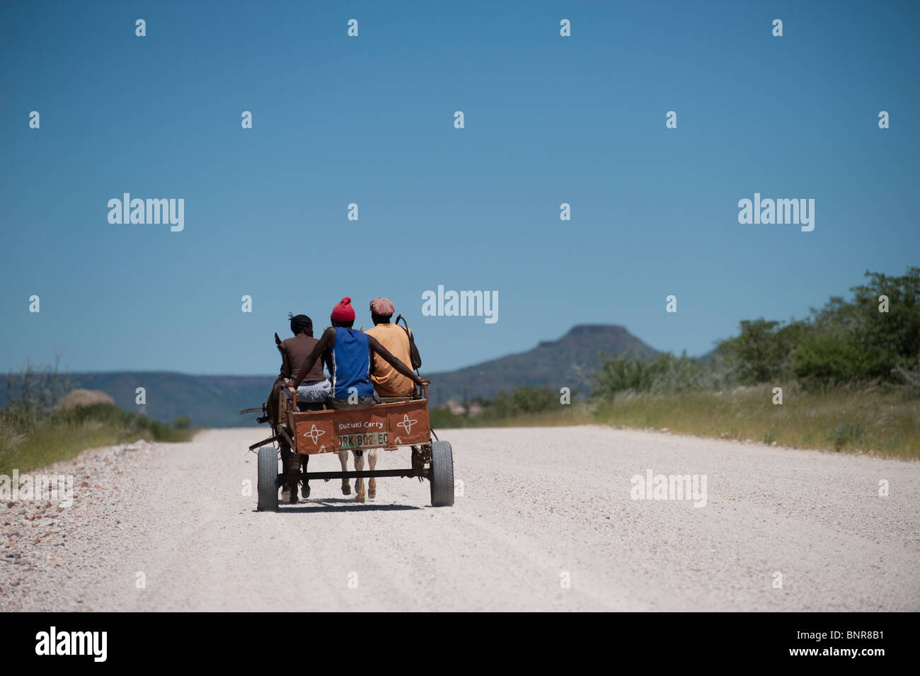 Den Nahverkehr Leute Reiten in einem Eselskarren in Grootberg Namibia Stockfoto