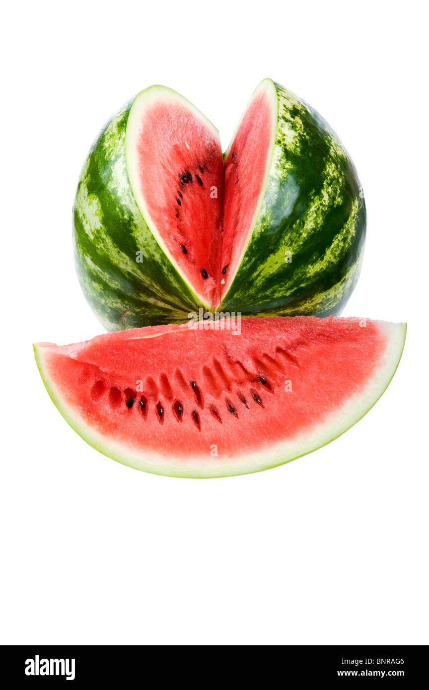 Objekt auf weiß - Wassermelone essen Nahaufnahme Stockfoto
