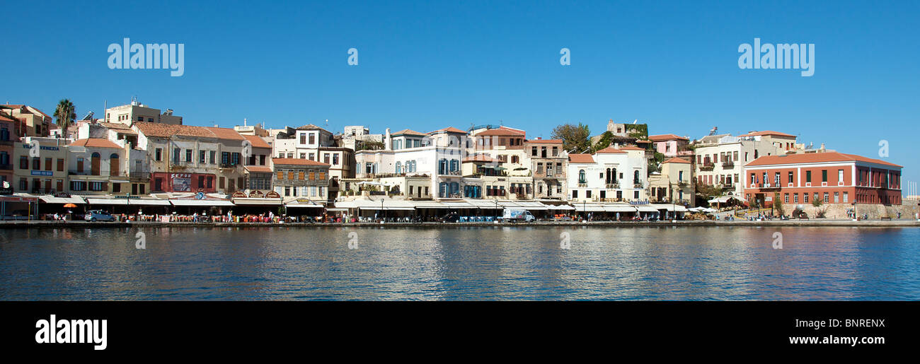 Panoramablick auf alten venezianischen Hafen Chania Nordwesten Kreta Griechenland Stockfoto