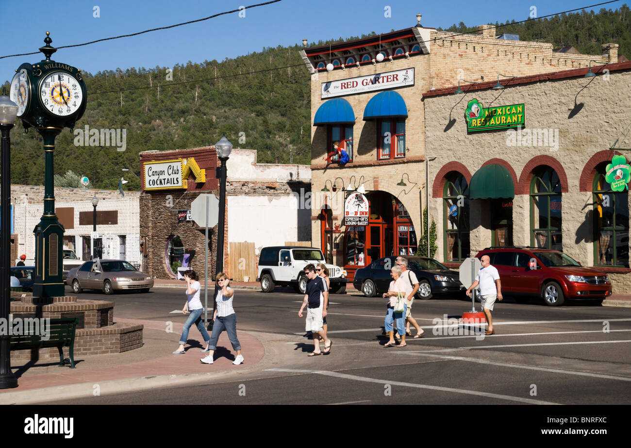 Route 66 Roadtrip Arizona - historischen Bezirk von Williams, AZ, in der Nähe von Flagstaff. Bars und Unterkunft. Stockfoto