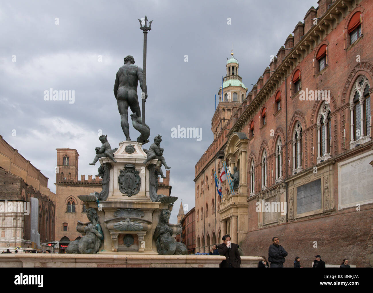Fontana del Nettuno(fountain of neptune) Statue des Neptun Piazza Nettuno Piazza Maggiore, Bologna, Italien Stockfoto