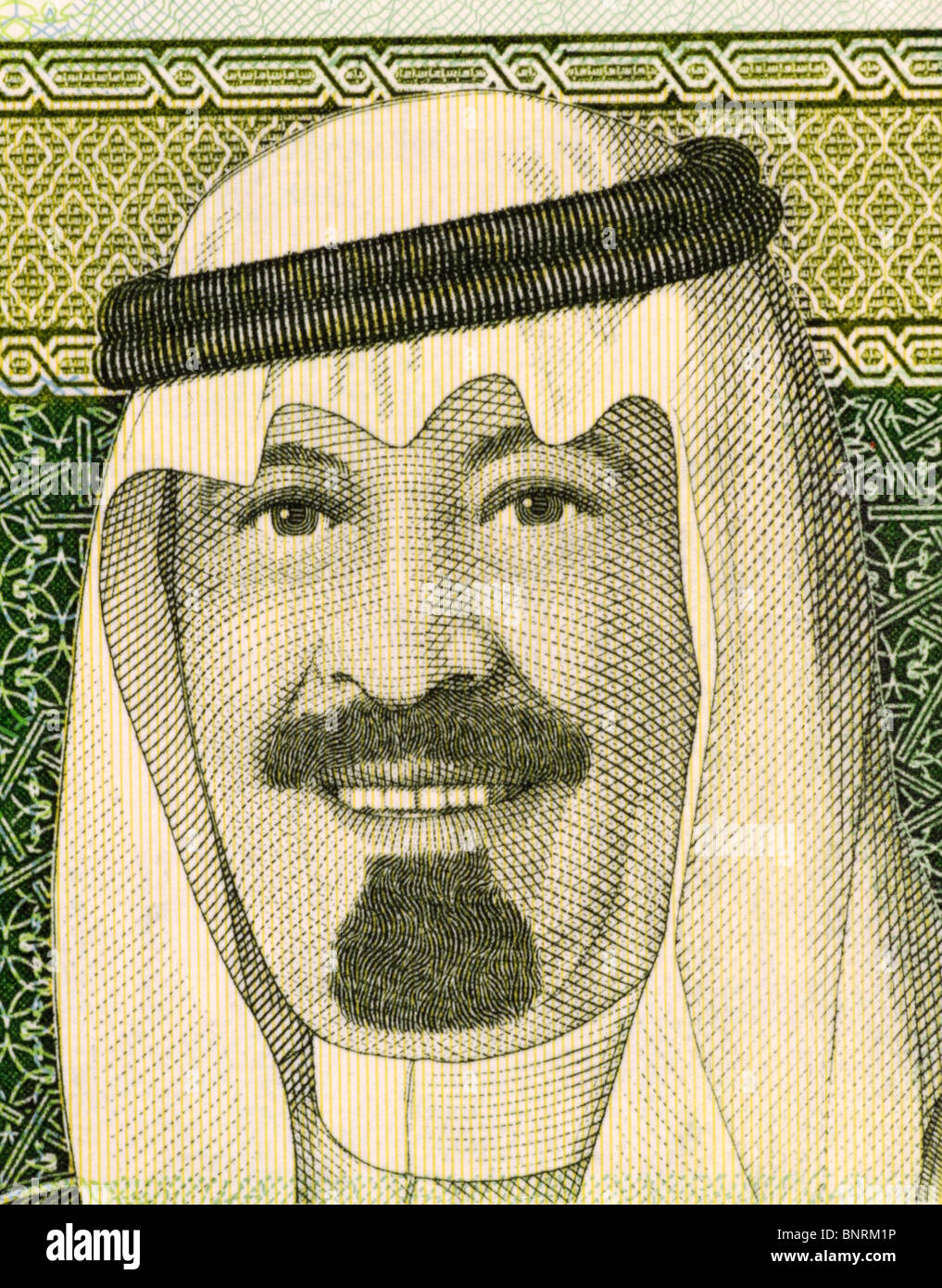 König Fahd auf 1 Riyal 2007 Banknote aus Saudi Arabien. Stockfoto