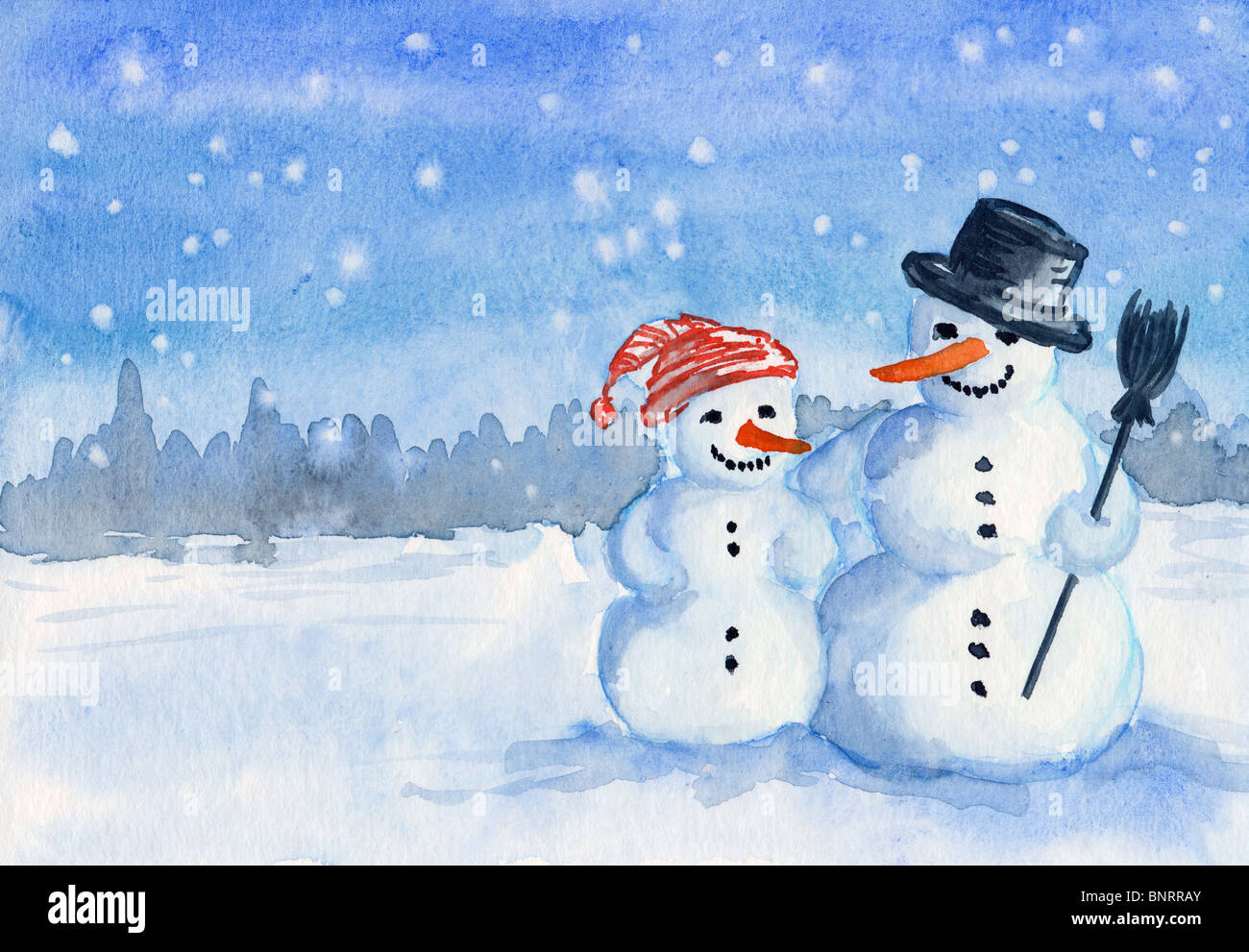 Familie Schneemann, Aquarell Malerei Stockfotografie Alamy