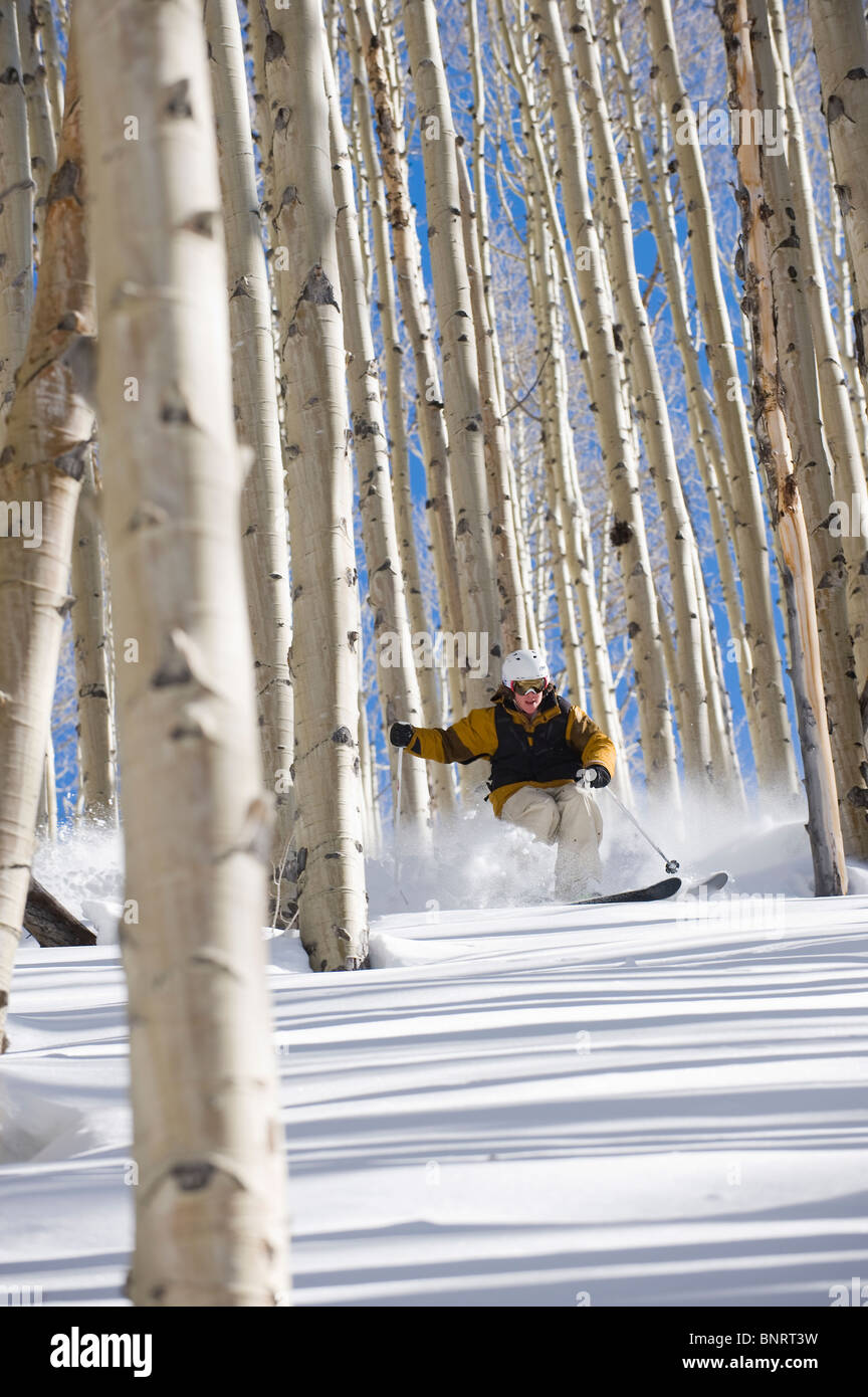Mann, Skifahren in Aspen, Colorado. Stockfoto