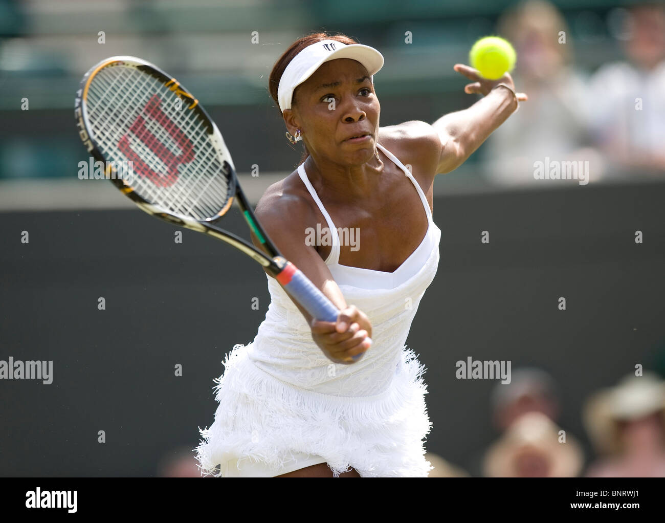 Venus Williams (USA) in Aktion während Wimbledon Tennis Championships 2010 Stockfoto