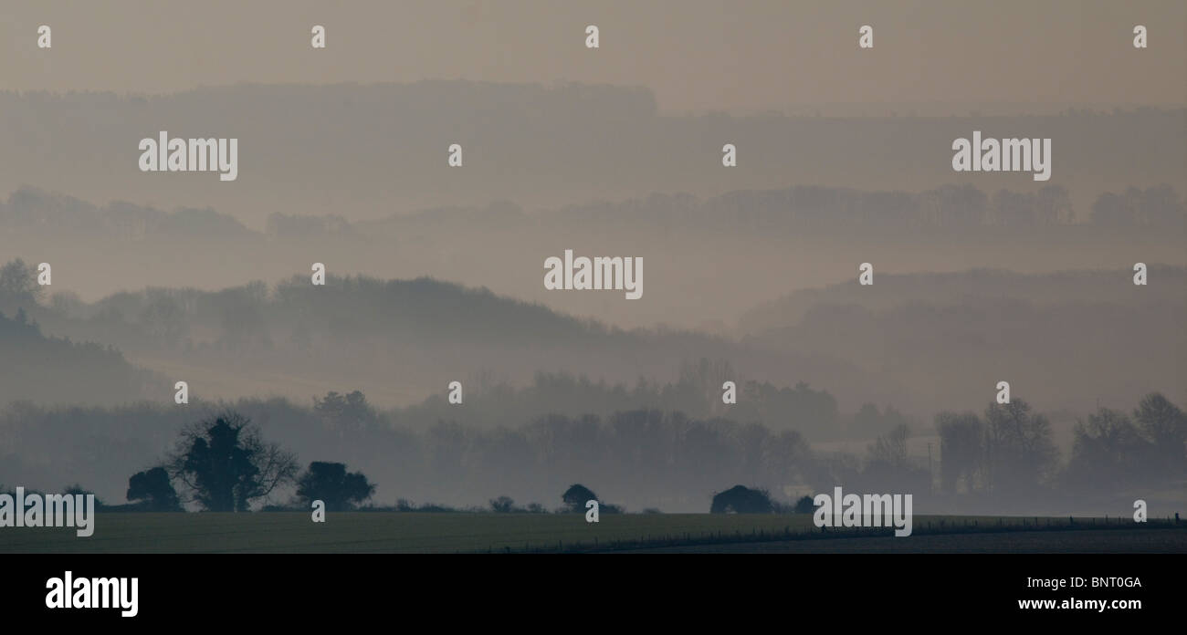 Europa; Großbritannien, England, Wiltshire, Landschaft nebligen Morgen Stockfoto